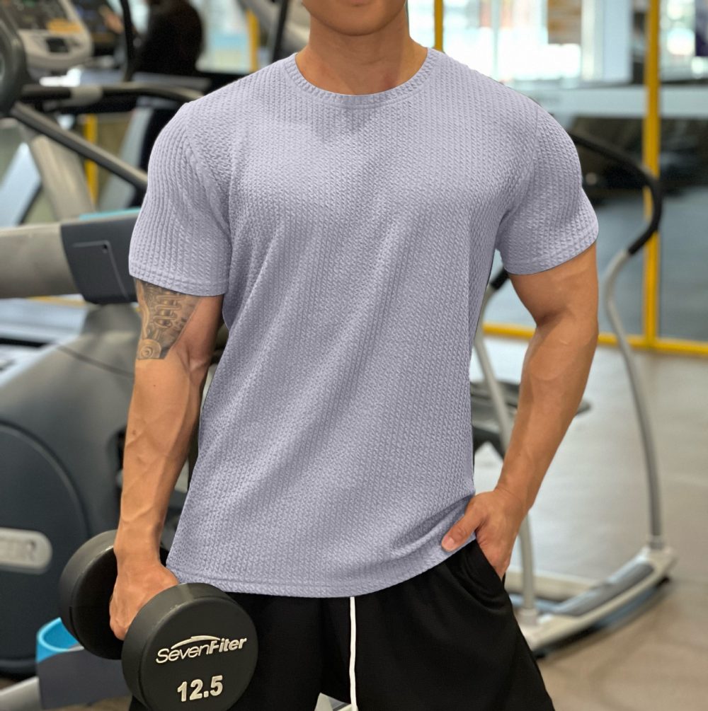 Men's Solid Color American Round Neck Short-sleeved Sports T-shirt - Image 4