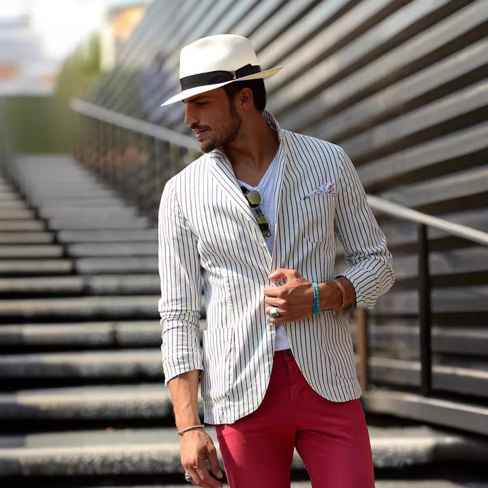 Men's Cotton And Linen Loose Striped Thin Casual Suit Jacket - Image 2