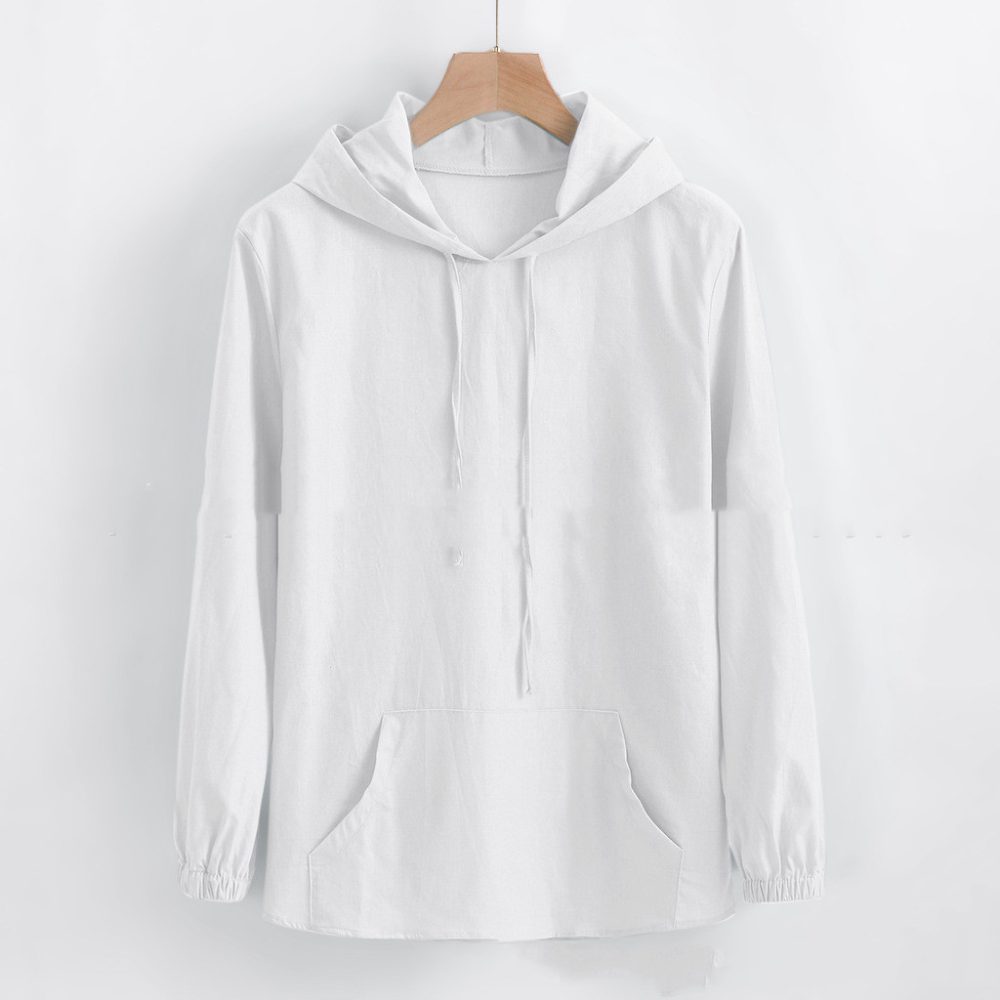 Men's Long-sleeved Hooded Cotton And Linen Shirt - Image 6