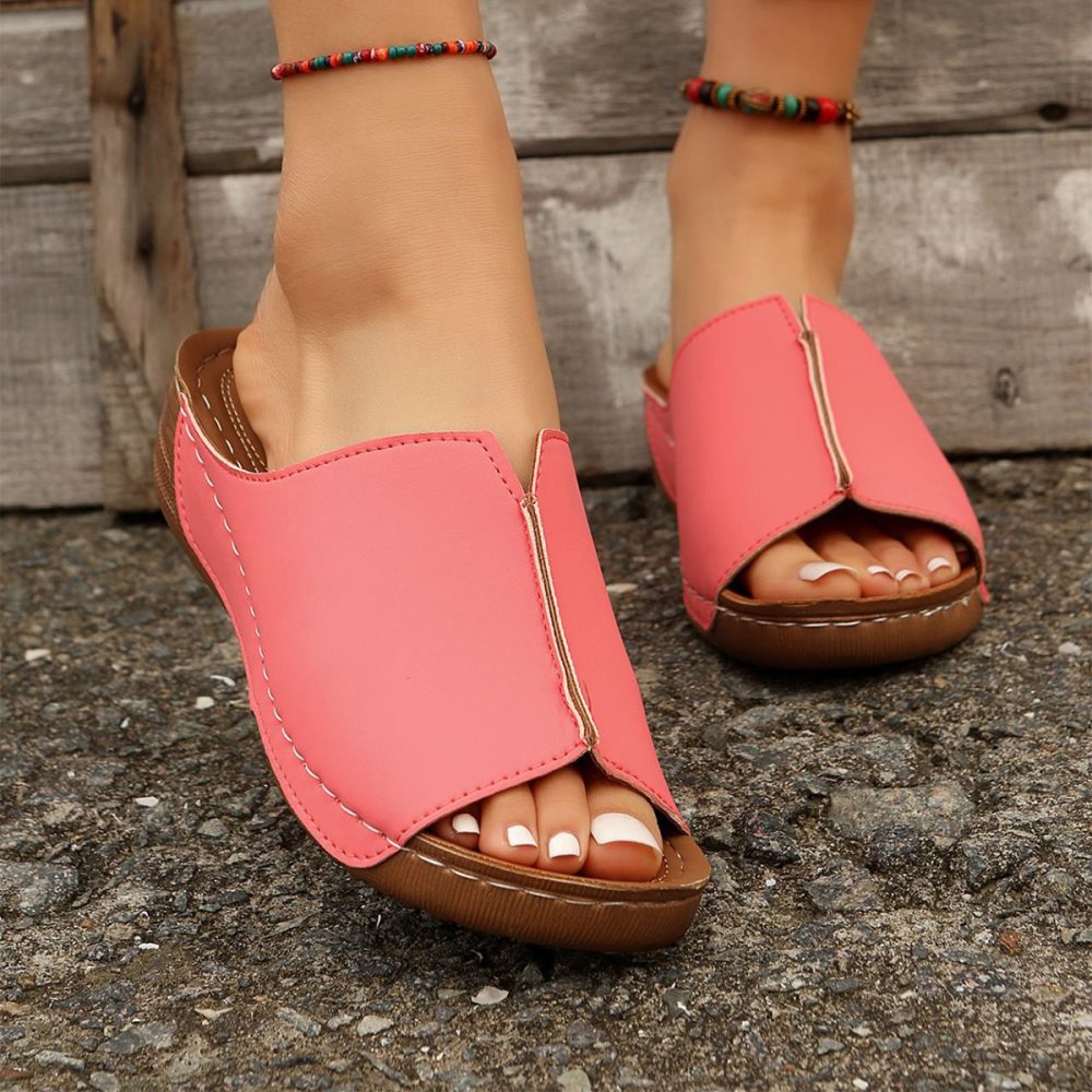 Fashion Solid Wedges Sandals Summer Casual Peep-toe Slippers Outdoor Thick Sole Heightening Slides Shoes Women - Image 3