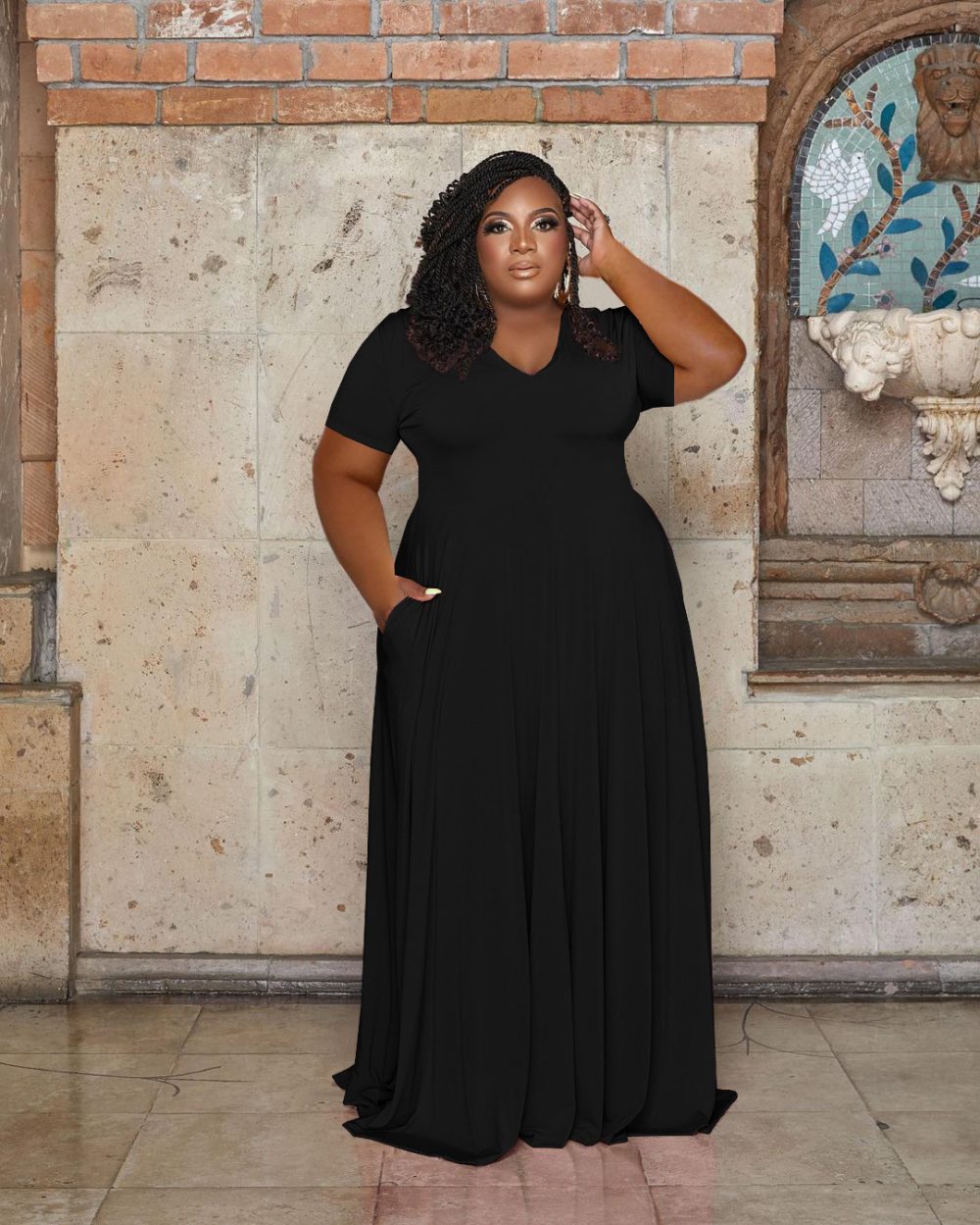 Casual Fashion V-neck Solid Color Plus Size Women's Clothing - Image 2