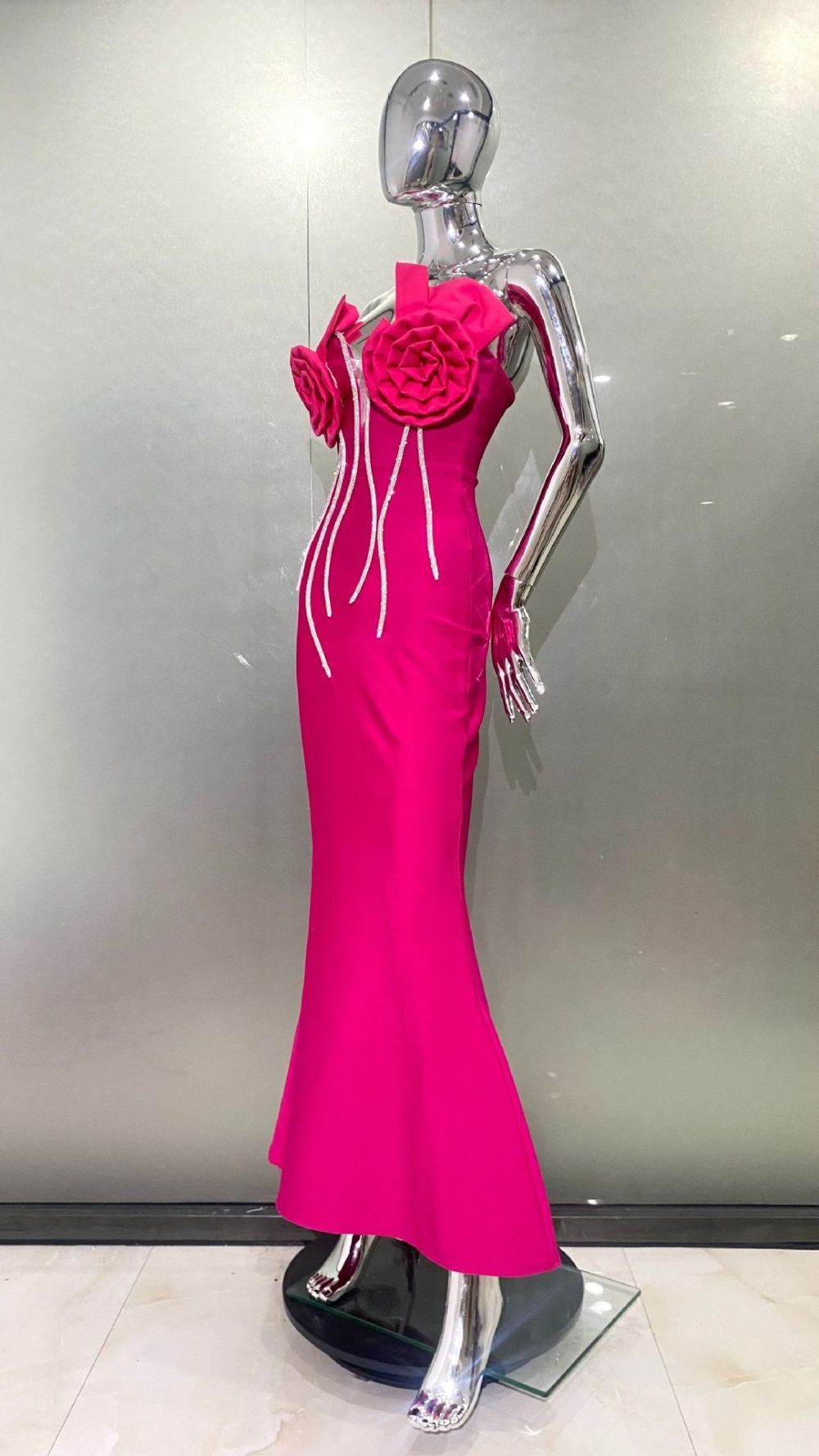 Decorative Flower Rhinestone Strip Tube Top Rose Red Dress Fashion Sweet Party Bandage - Image 10