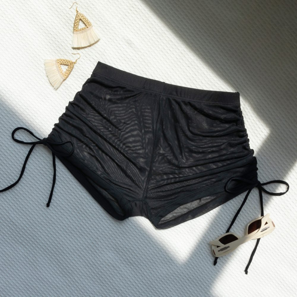 New Solid Color Drawstring Mesh Shorts Sexy Bikini Beach Swimsuit Women - Image 4