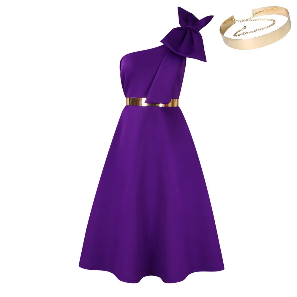 New Fashion Oblique Shoulder Bow Party Dress Big Swing African Dress - Image 10