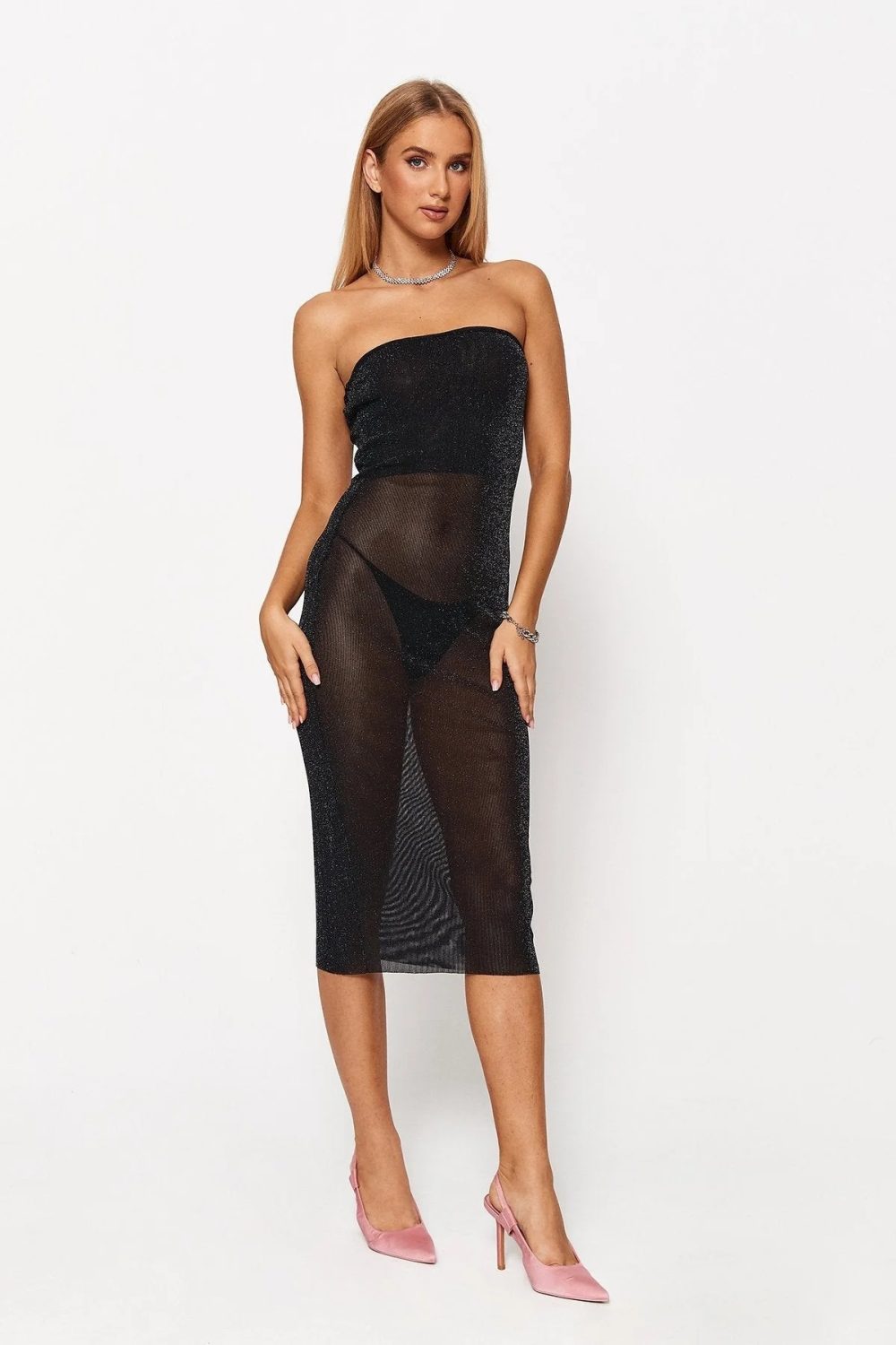 2022 Women's Low -cut Clean Color Mesh Tube Top Dress - Image 5