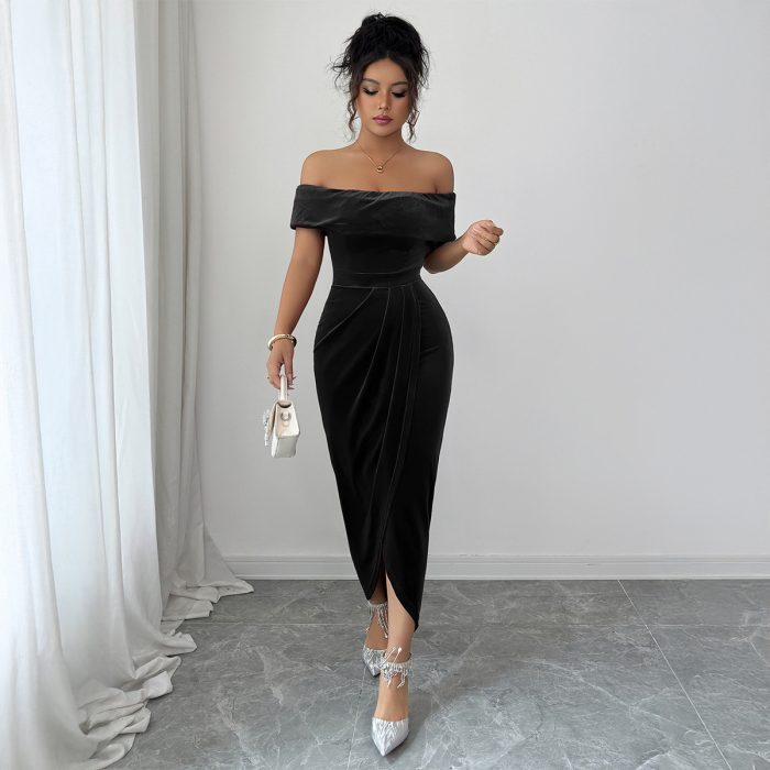 Elegant Tube Top Solid Color Dress Women