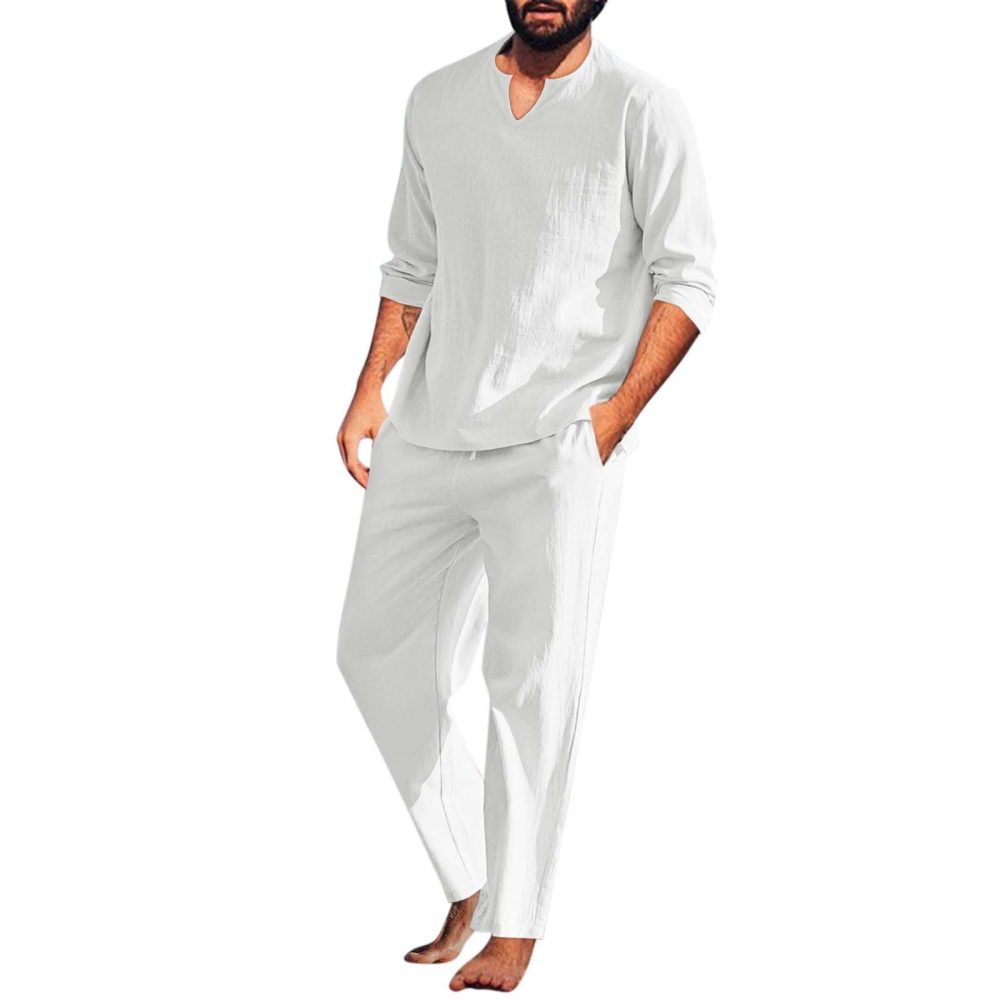 Men's Summer Beach Style Cotton And Linen Suit - Image 4