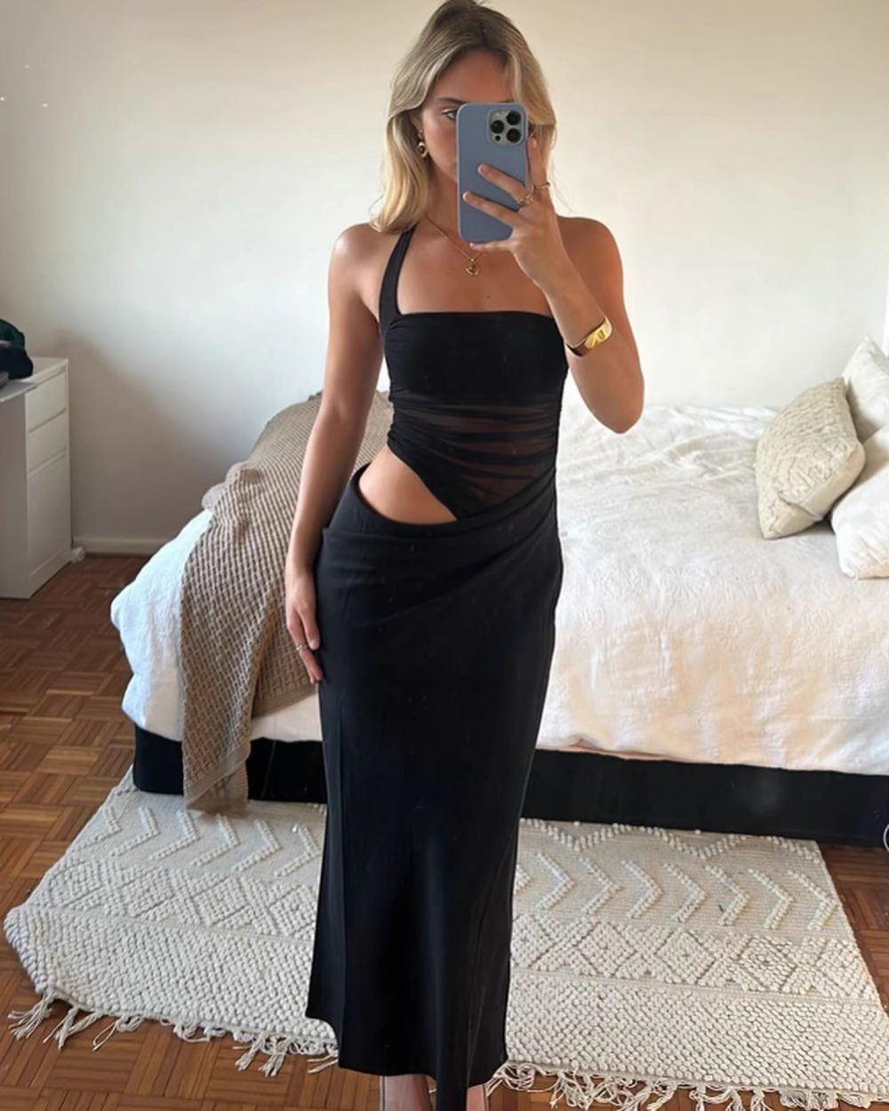 Hot Girl Sexy Mesh Stitching Halter Dress Women - Image 7