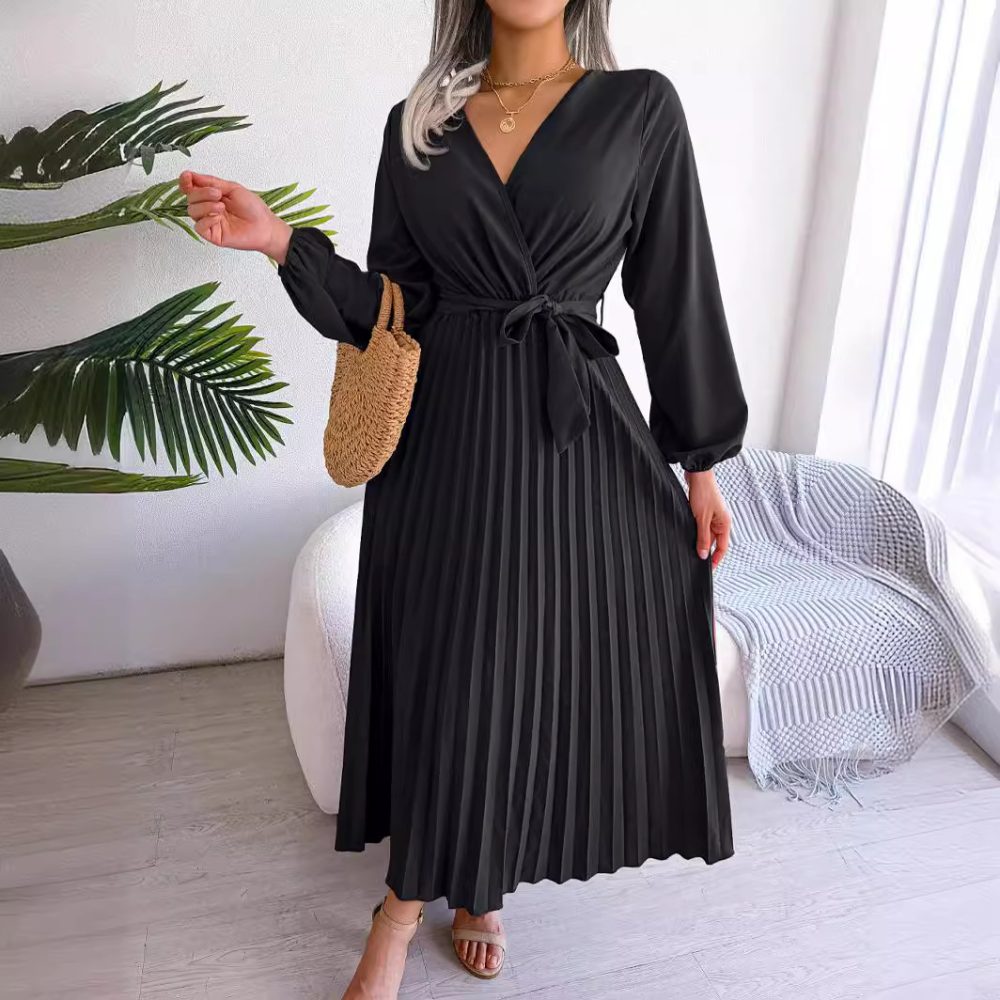 Temperament Dress Bohemian Ethnic Style Cross V-neck Pleated Skirt - Image 5