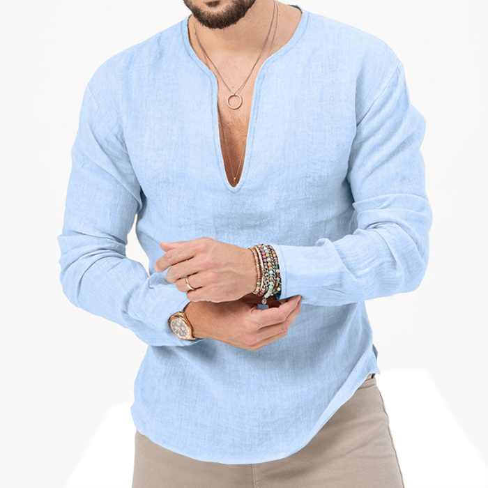 Men's Casual Linen Long Sleeved T-shirt
