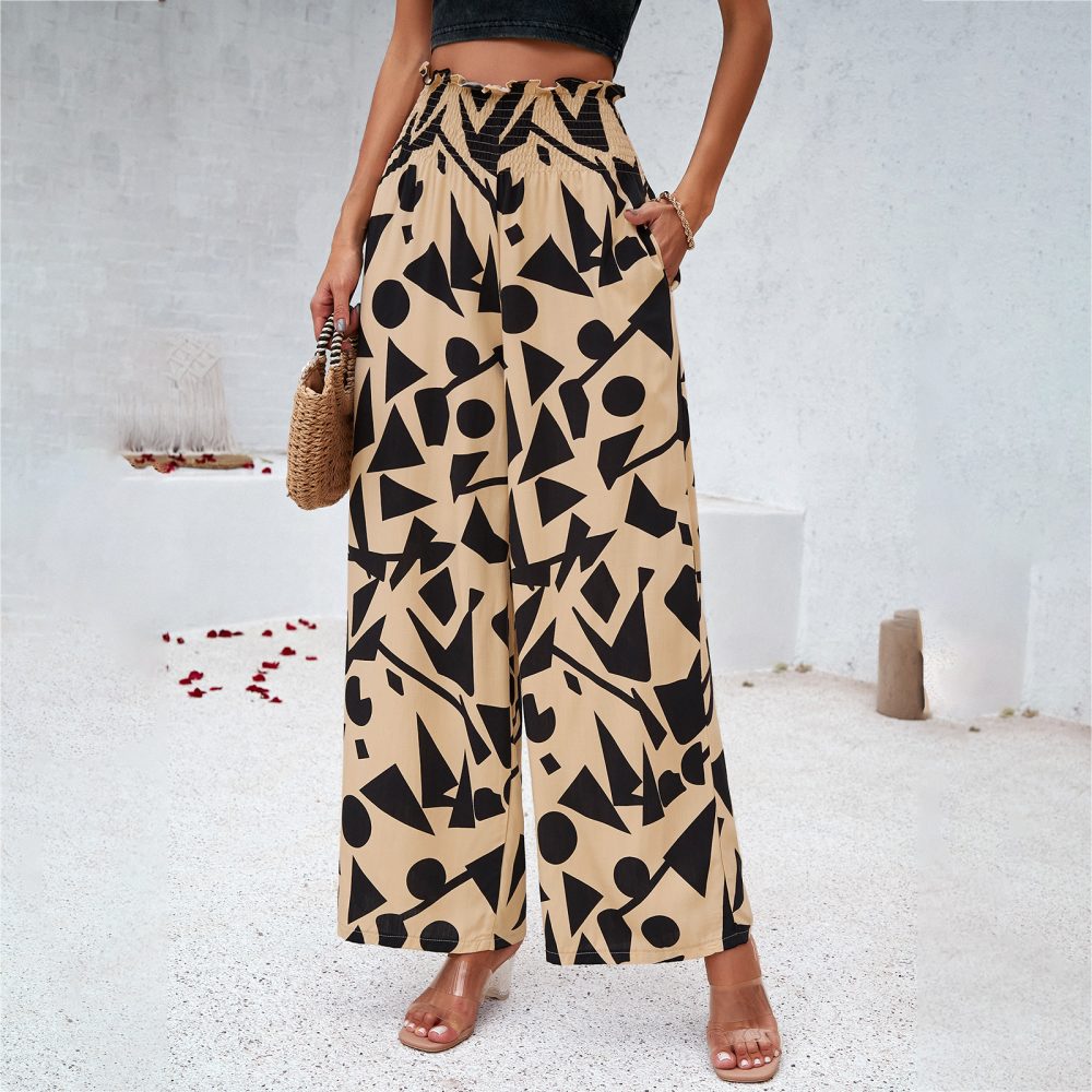 Elegant Printed Trousers Summer Loose Elastic High Waist Straight Pants For Beach Vacation Womens Clothing - Image 3