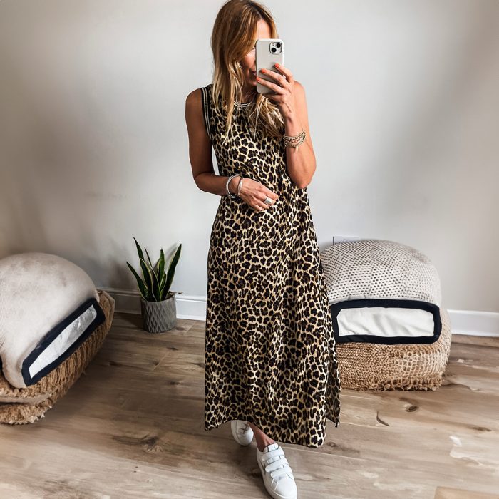 Leopard Print Women's Clothing Spaghetti Straps Sleeveless Dress