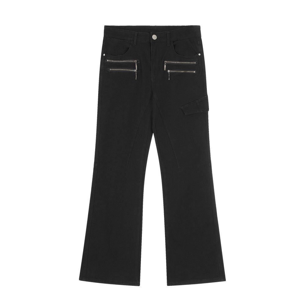 Autumn Fashion Men's Casual Solid Color Zipper Decorations Non-ironing Cotton Trousers - Image 3