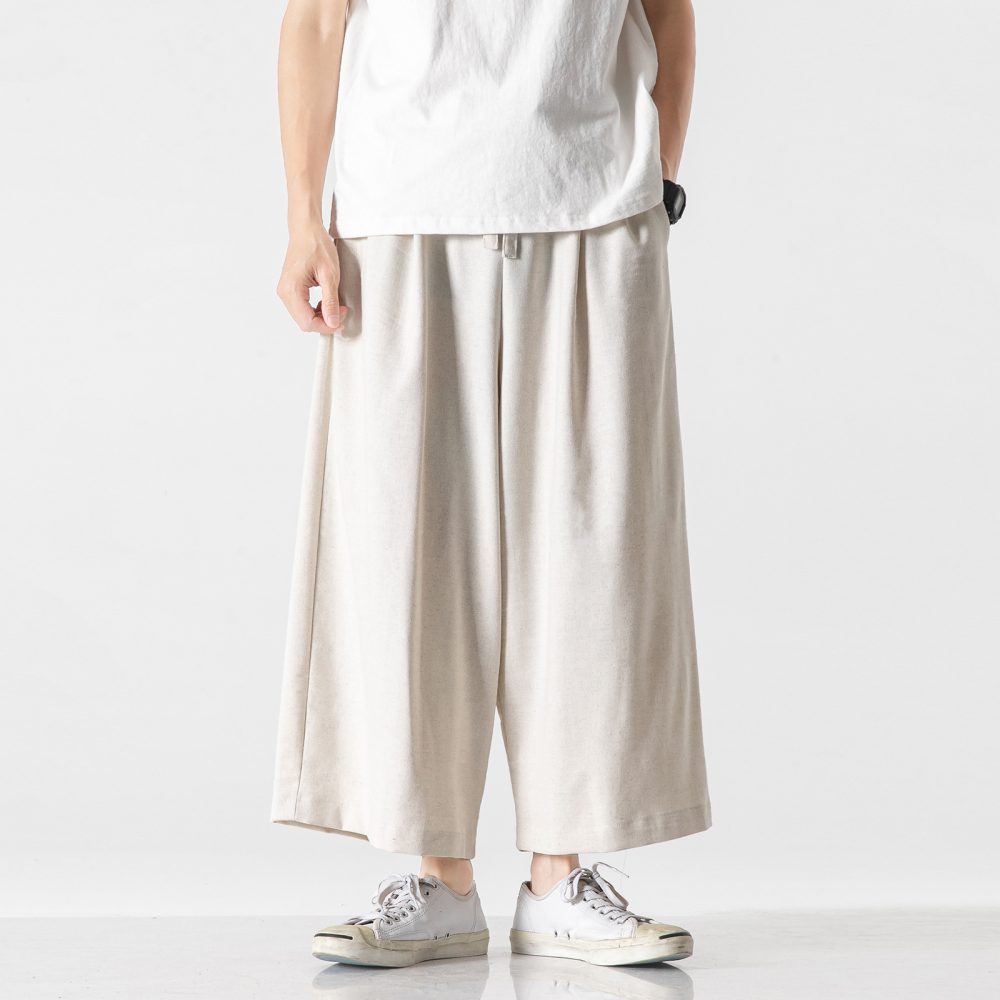 Linen Cotton And Linen Wide-leg Cropped Trousers - Image 4