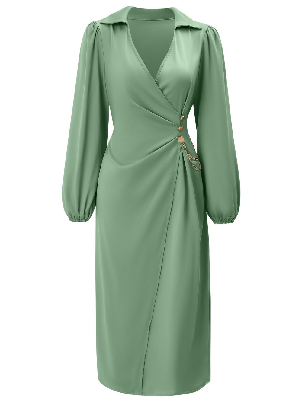 Leisure New V-neck Solid Color Tie Waist Long Sleeve Dress - Image 5