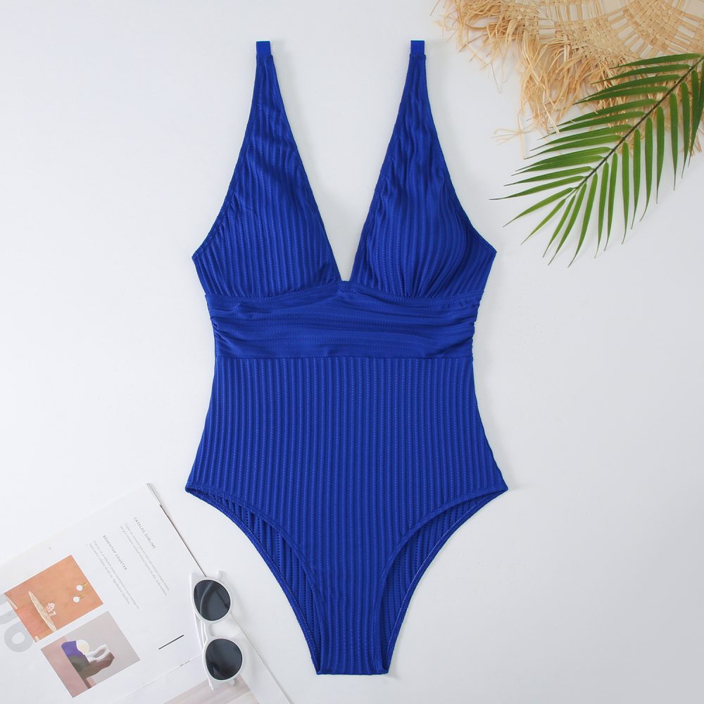 Women's One-piece Solid Color Lace-up Slim Fit One Piece Swimsuit - Image 7
