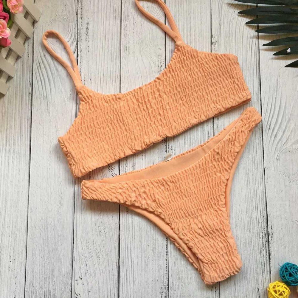 Bikini Ins Sexy Pleated Triangle Swimsuit Beach Solid Color Swimsuit For Women - Image 7