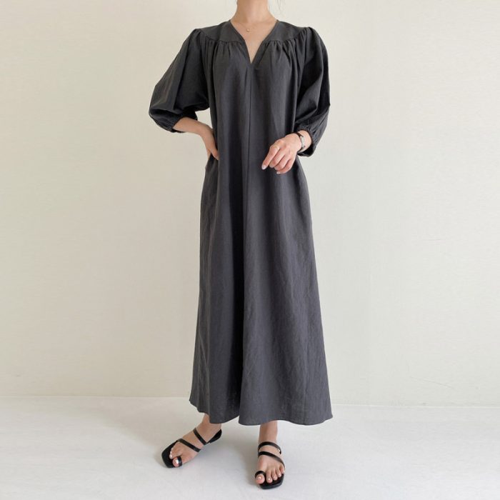 Oversized Swing Casual Long Cotton And Linen Women's Dress