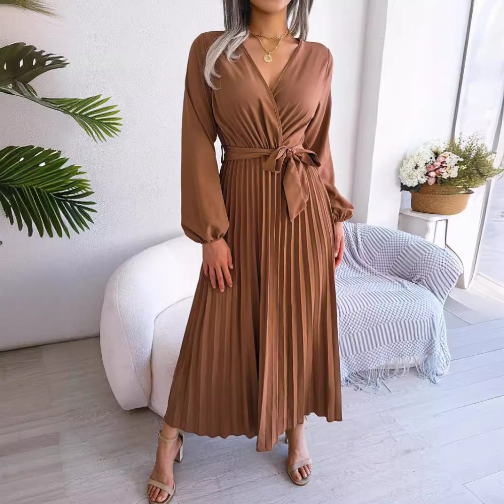 Temperament Dress Bohemian Ethnic Style Cross V-neck Pleated Skirt - Image 4