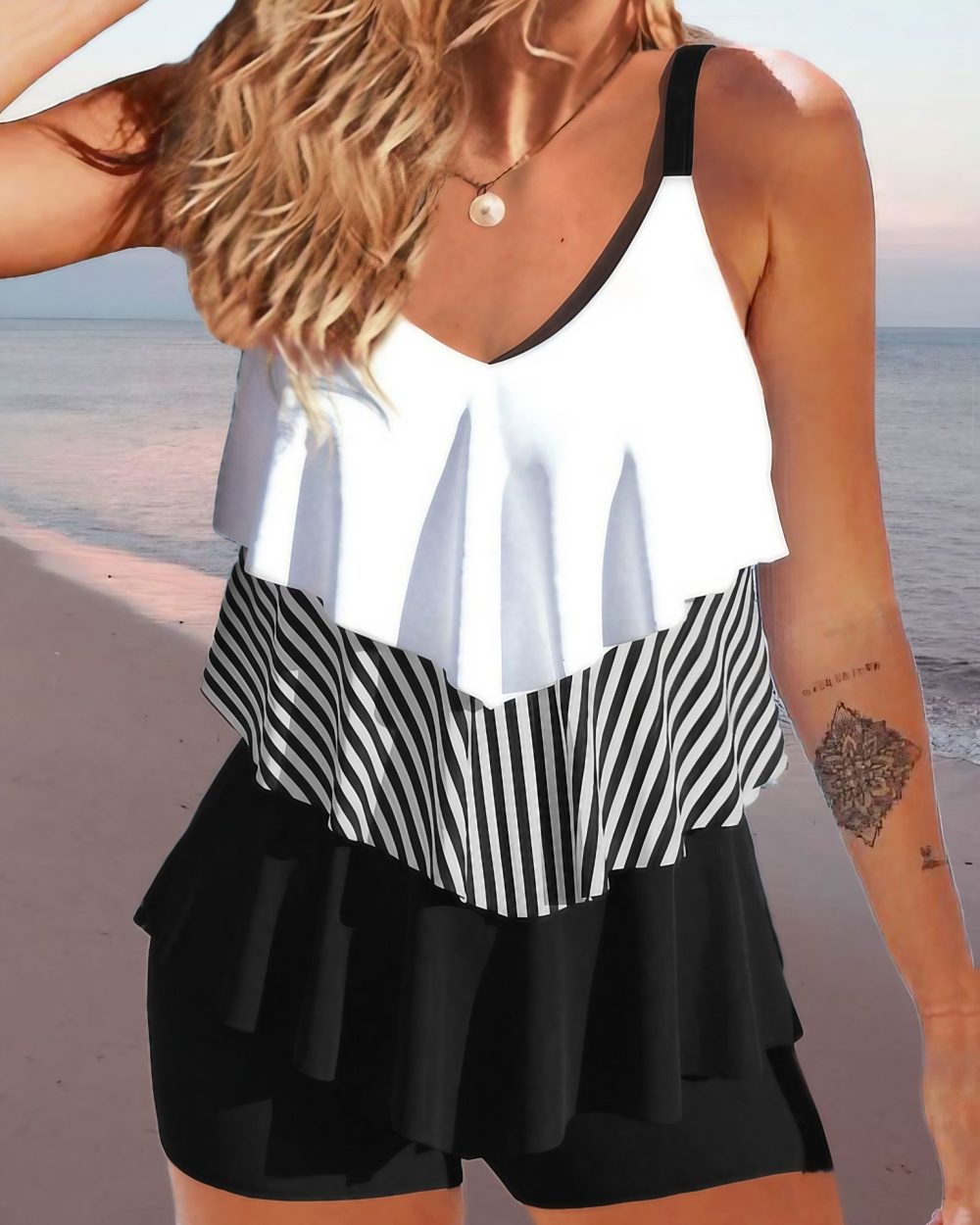 Women's Sleeveless Backless Spaghetti-strap Ruffle Bikini Split Swimsuit - Image 5