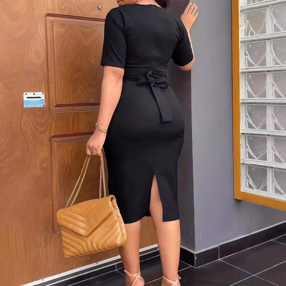 Business Short Sleeve Round Neck Dress - Image 2