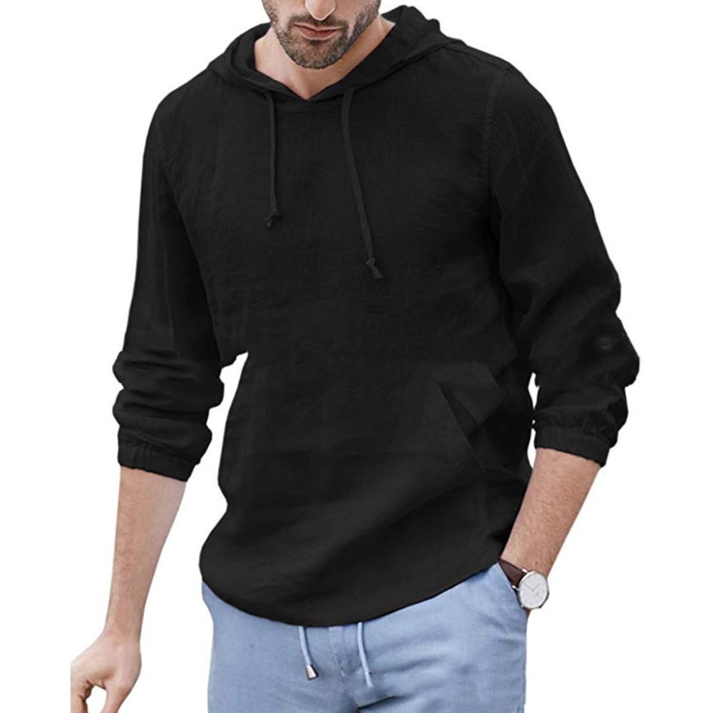 Men's Long-sleeved Hooded Cotton And Linen Shirt - Image 4