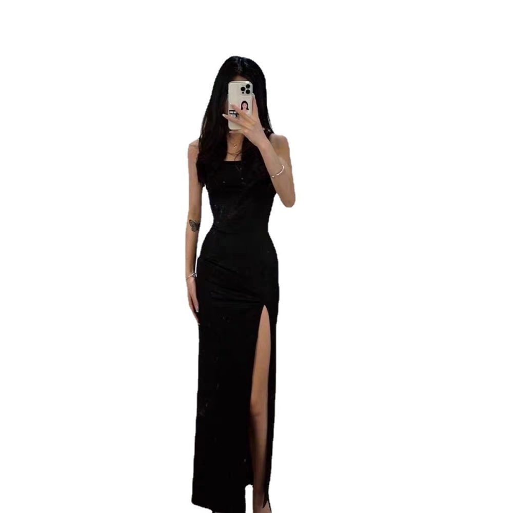 Young Hot Girl Pure Desire Style Design Sense Adult Lady Like Woman Black Slit Hip Dress - Image 5
