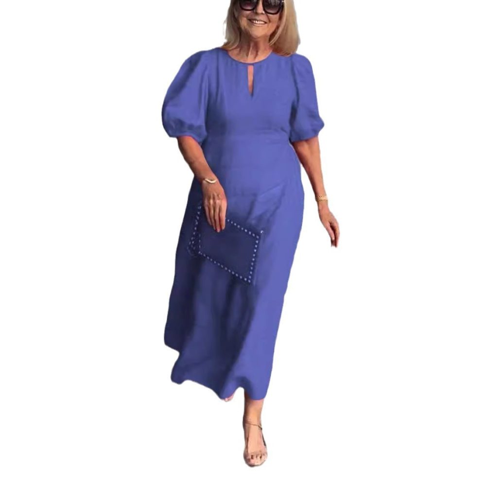 Women's Solid Color Loose-fitting Casual Round-neck Dress - Image 5