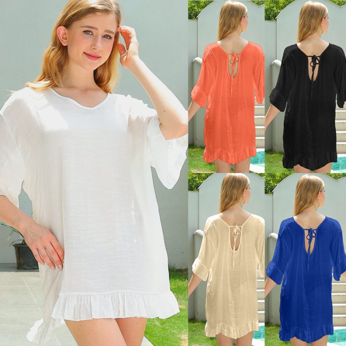 Vacation Beach Blouse Ruffled V-neck