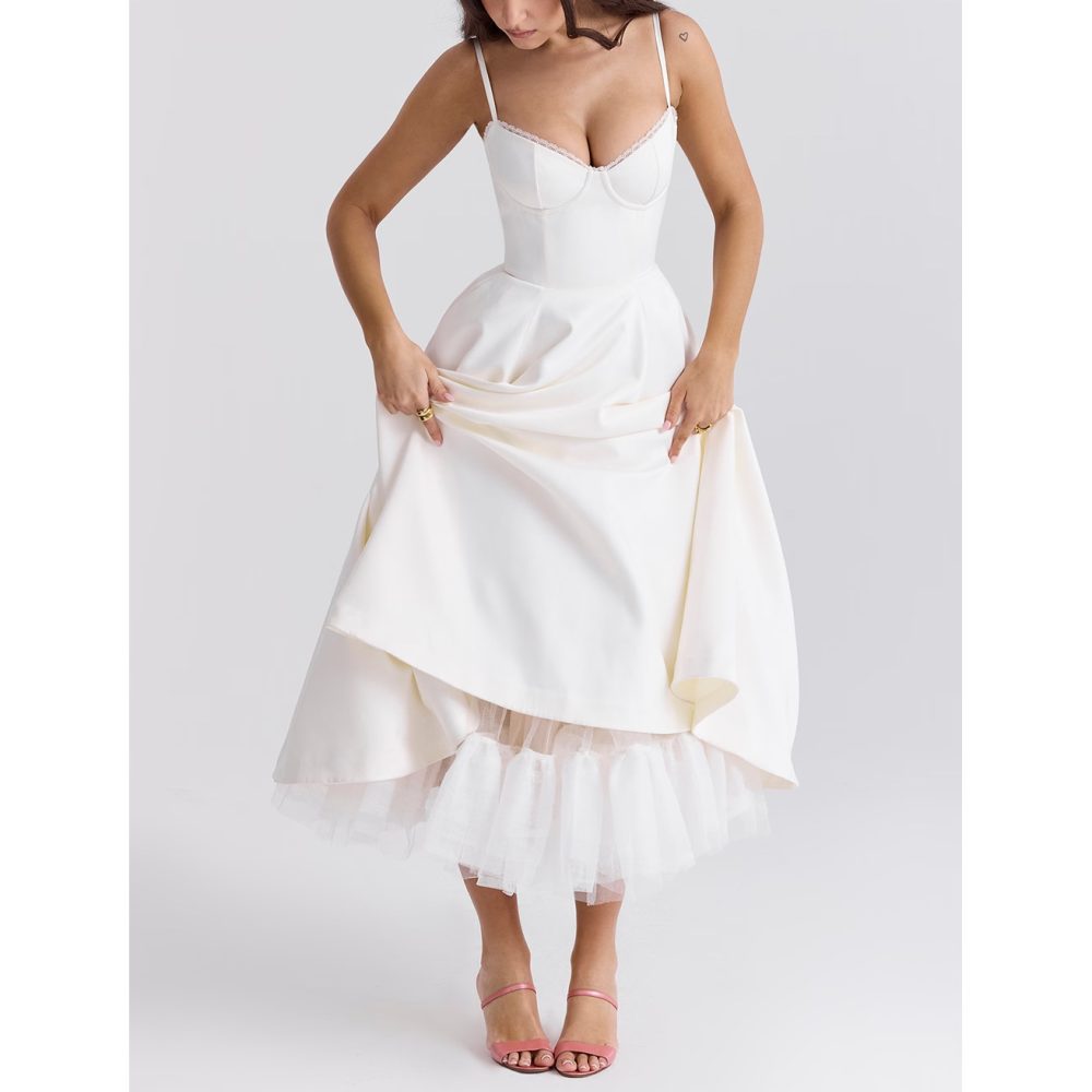 Women's V-neck Brace Sleeveless Dress Puffy Long Dress - Image 5