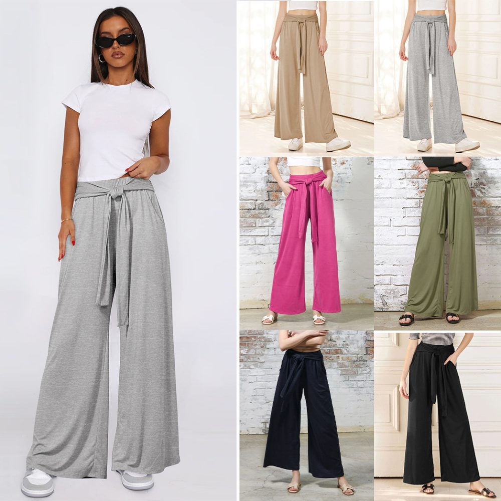 Women's Solid Color Draping Lace-up Wide-leg Pants - Image 4
