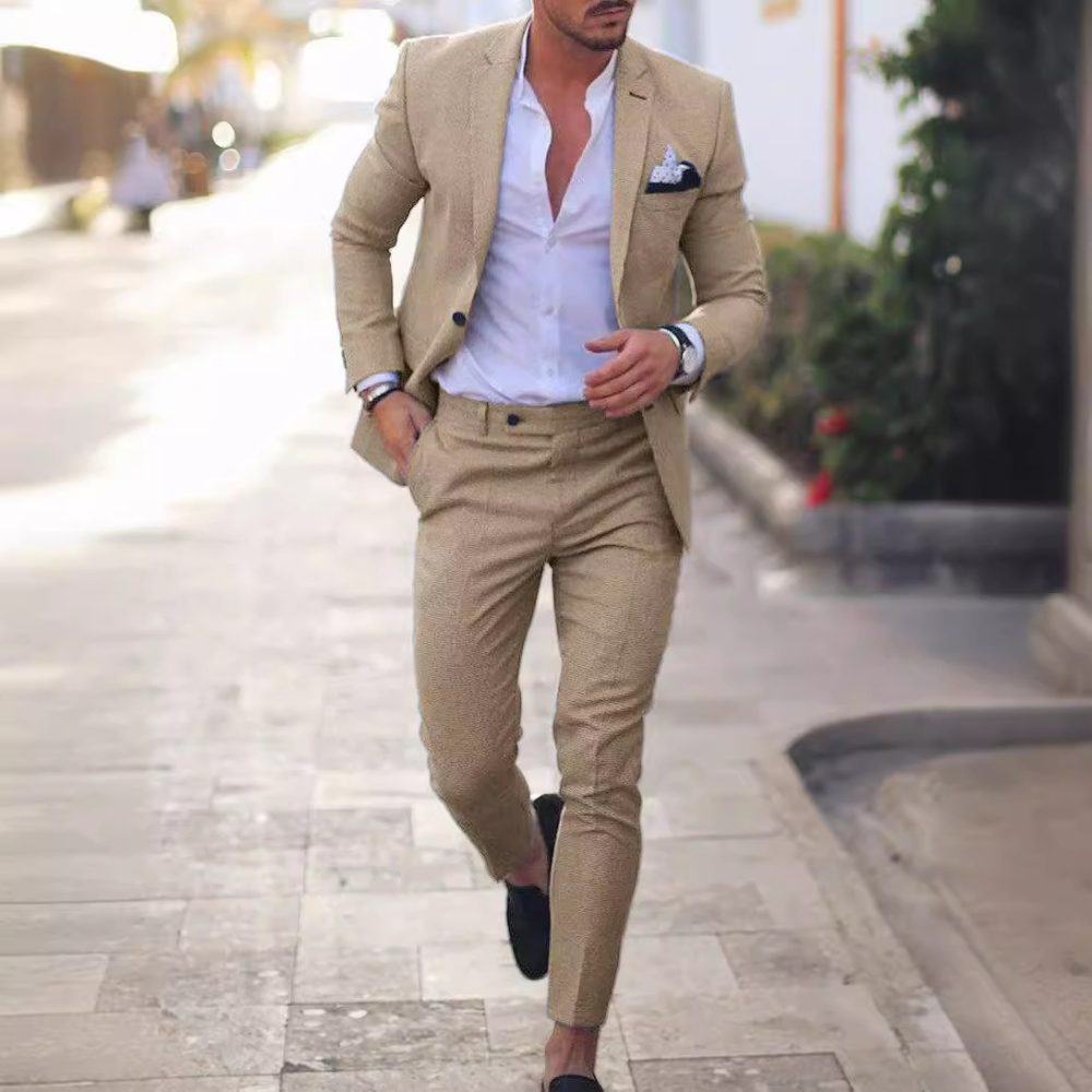 Men's Two-piece Suit One Button Linen Cotton Linen Solid Color - Image 3