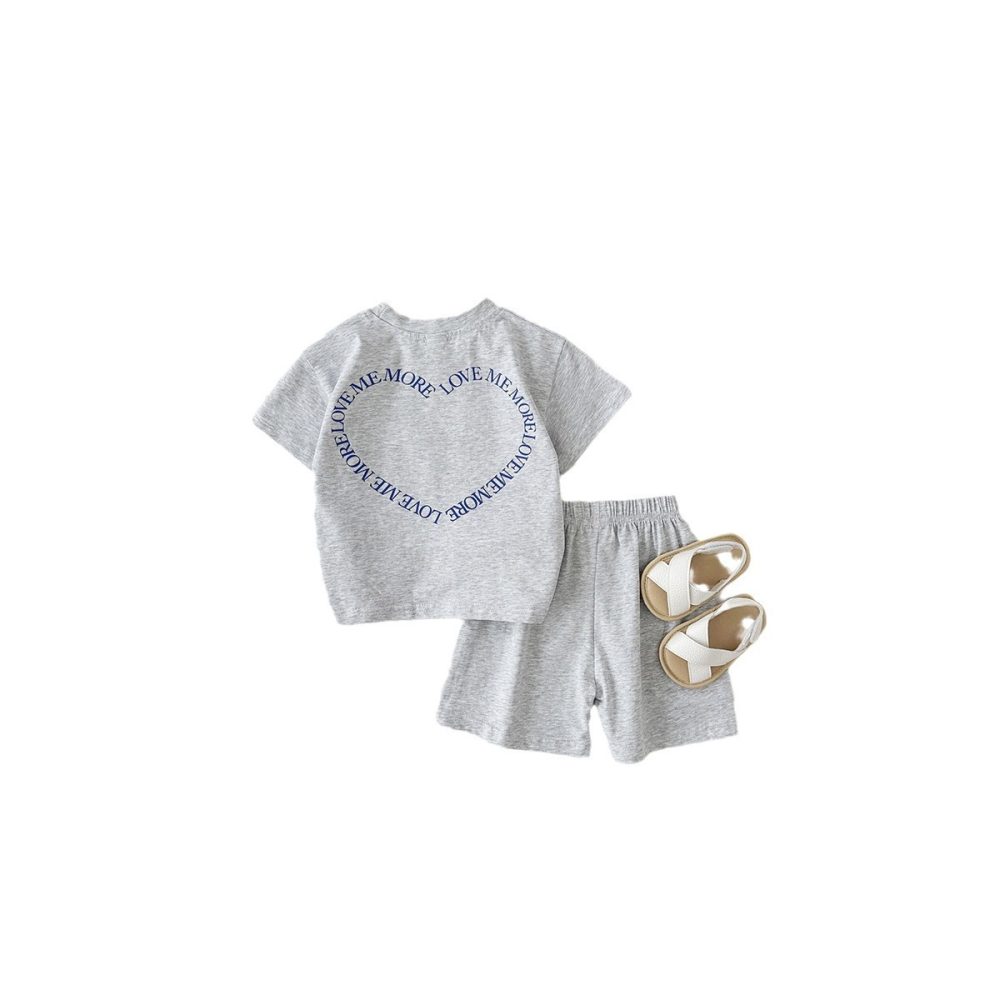 Heart Printing Short Sleeve Suit Korean Style Baby Boys' And Girls' Clothing Two-piece Set - Image 5