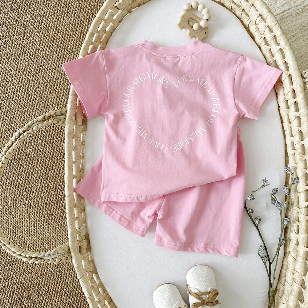 Heart Printing Short Sleeve Suit Korean Style Baby Boys' And Girls' Clothing Two-piece Set - Image 3