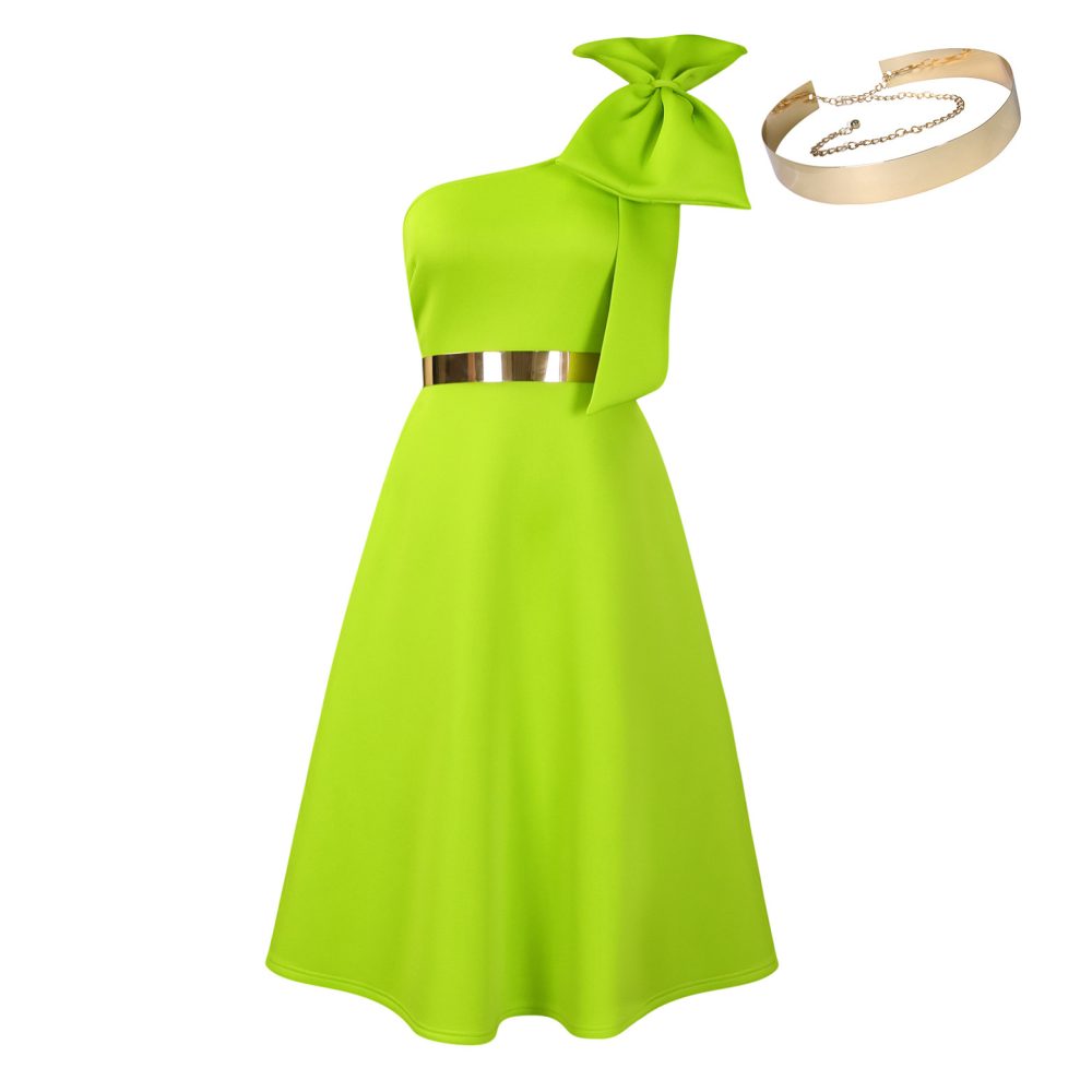 New Fashion Oblique Shoulder Bow Party Dress Big Swing African Dress - Image 9