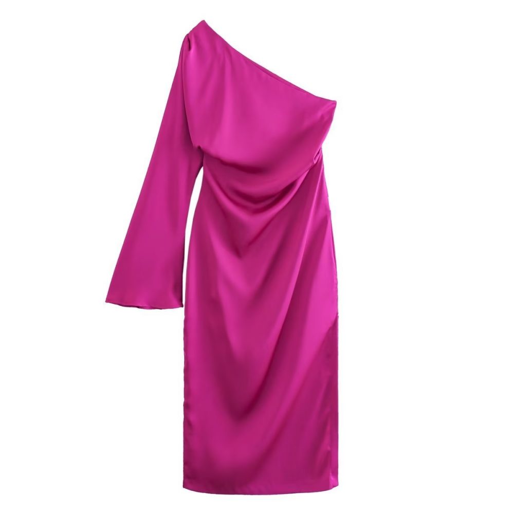 Asymmetric Silk Satin Split Dress - Image 3