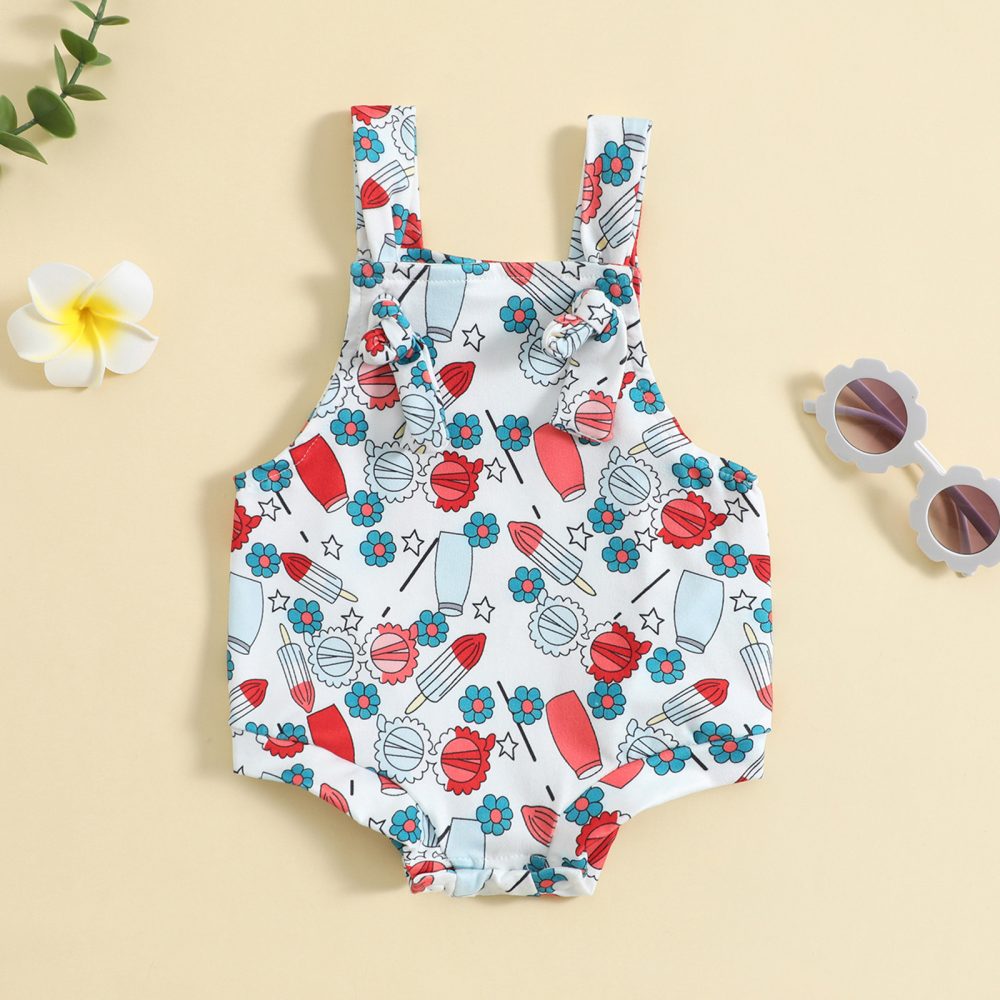 Baby Printed Front Knotted Suspender Pants - Image 6
