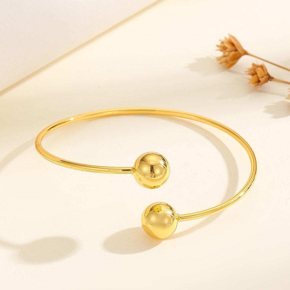 1pcs Copper Plated 18k Gold Double Headed Bead Opening Bracelet, With A Simple Temperament For Women, Suitable For Gatherings, Gifts, And Daily Wear - Image 3