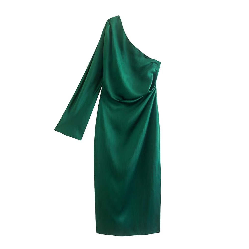 Asymmetric Silk Satin Split Dress - Image 4
