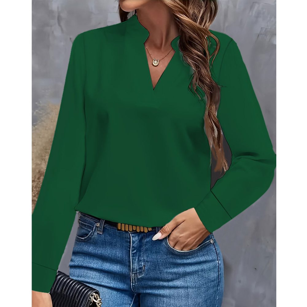 Simple Casual Solid Color And V-neck Loose Shirt Women's Top - Image 9