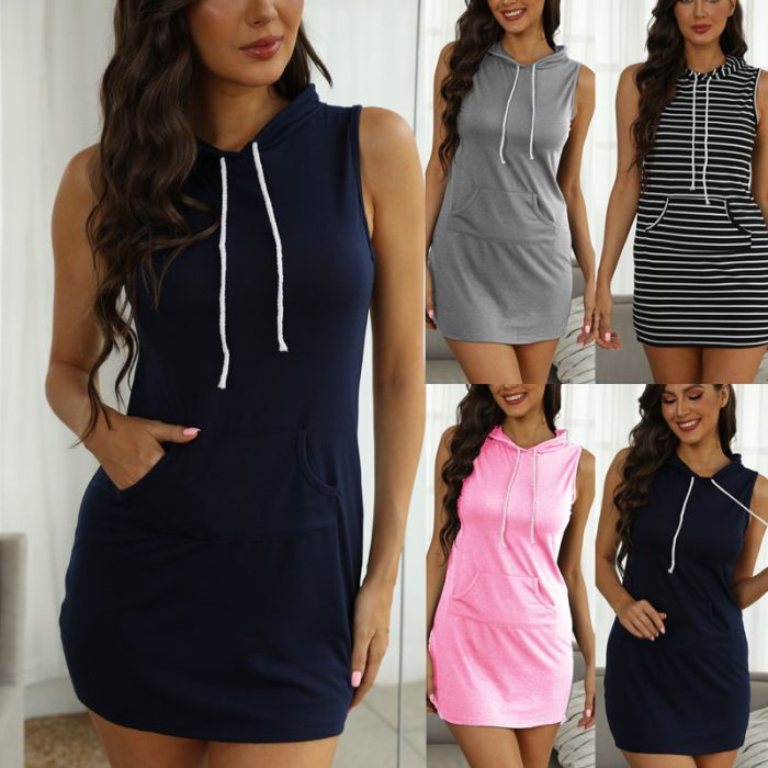 Sleeveless Slim Fit Hip Hooded Dress