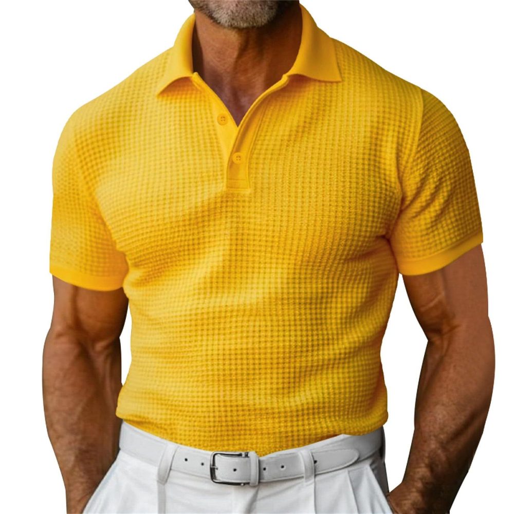 Waffle Short Sleeve Polo Shirt Men's Fashion Summer Lapel Tops - Image 8