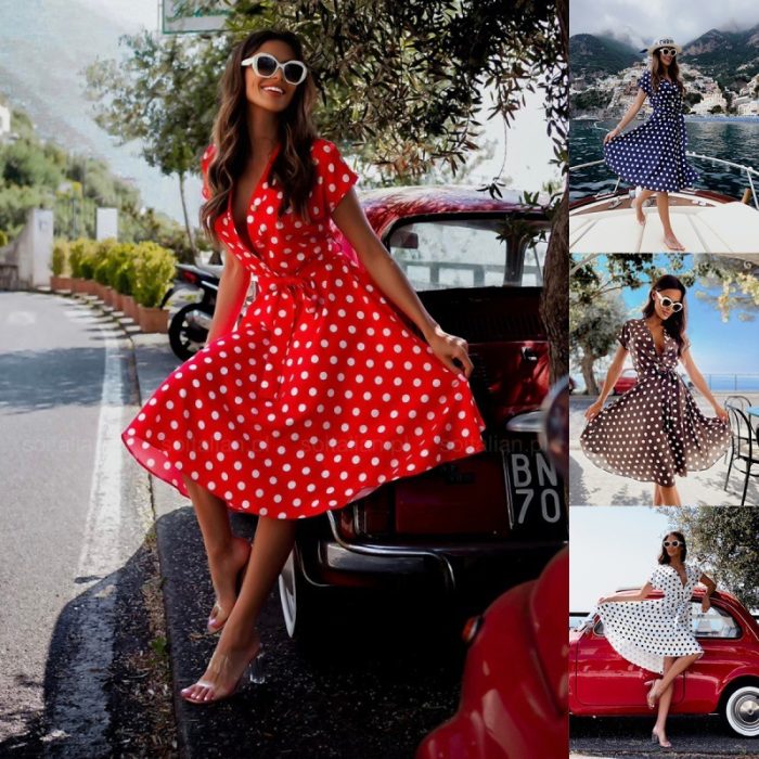 New Fashion Polka-dot Cinched Printing Dress