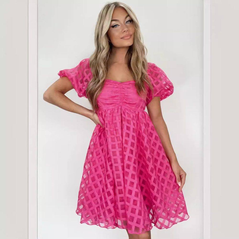 Women's Square Collar Short Sleeve Elegant Dress - Image 2