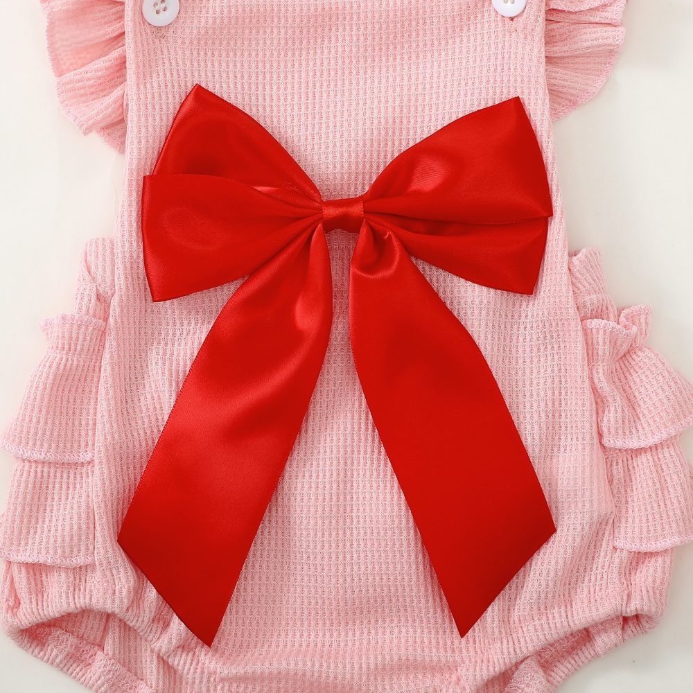 Baby Girl Red Bow Lace Romper - Image 3
