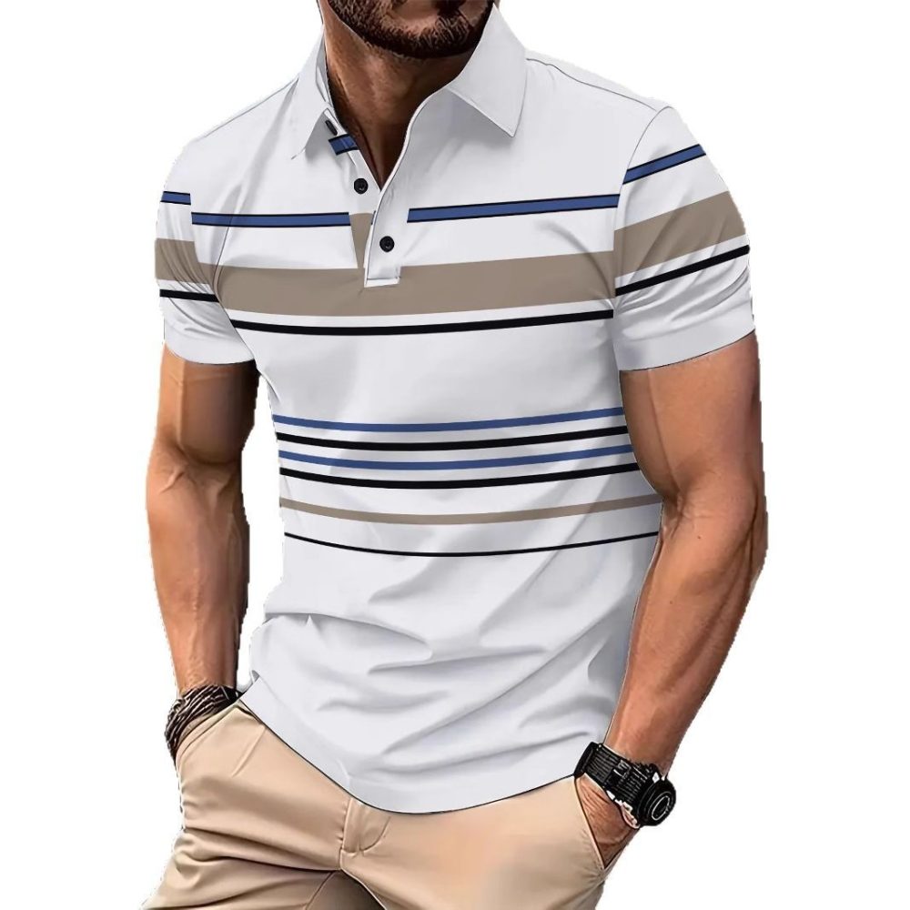 Men's Striped Short Sleeve Summer Business Casual Loose T-shirt - Image 5