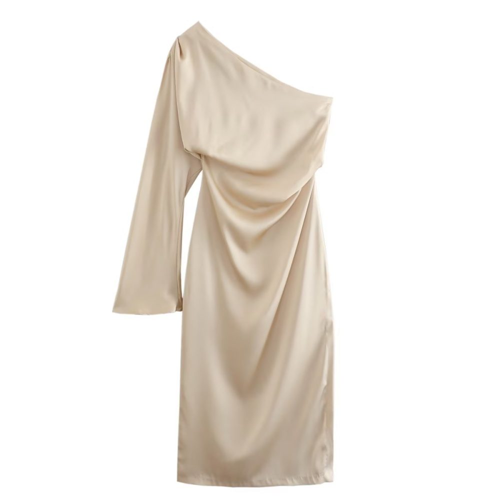 Asymmetric Silk Satin Split Dress - Image 2