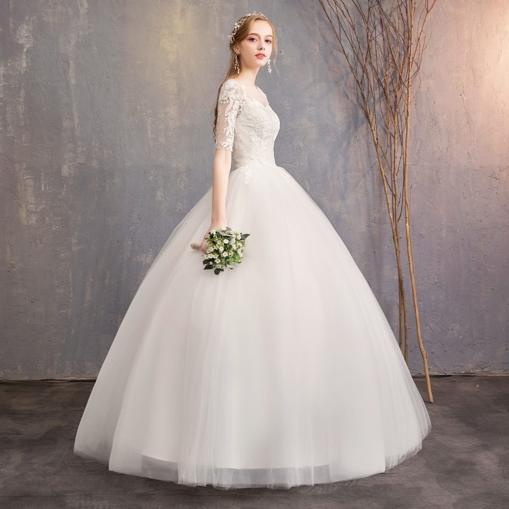New Fashion Slim Fit Lace Mid Sleeve Plus Size Photo Studio Wedding Dress - Image 5