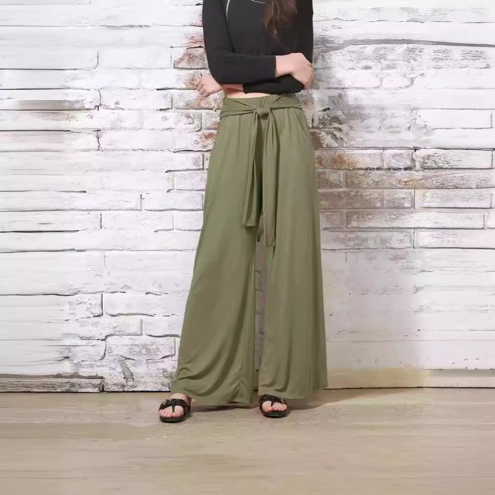 Women's Solid Color Draping Lace-up Wide-leg Pants - Image 3