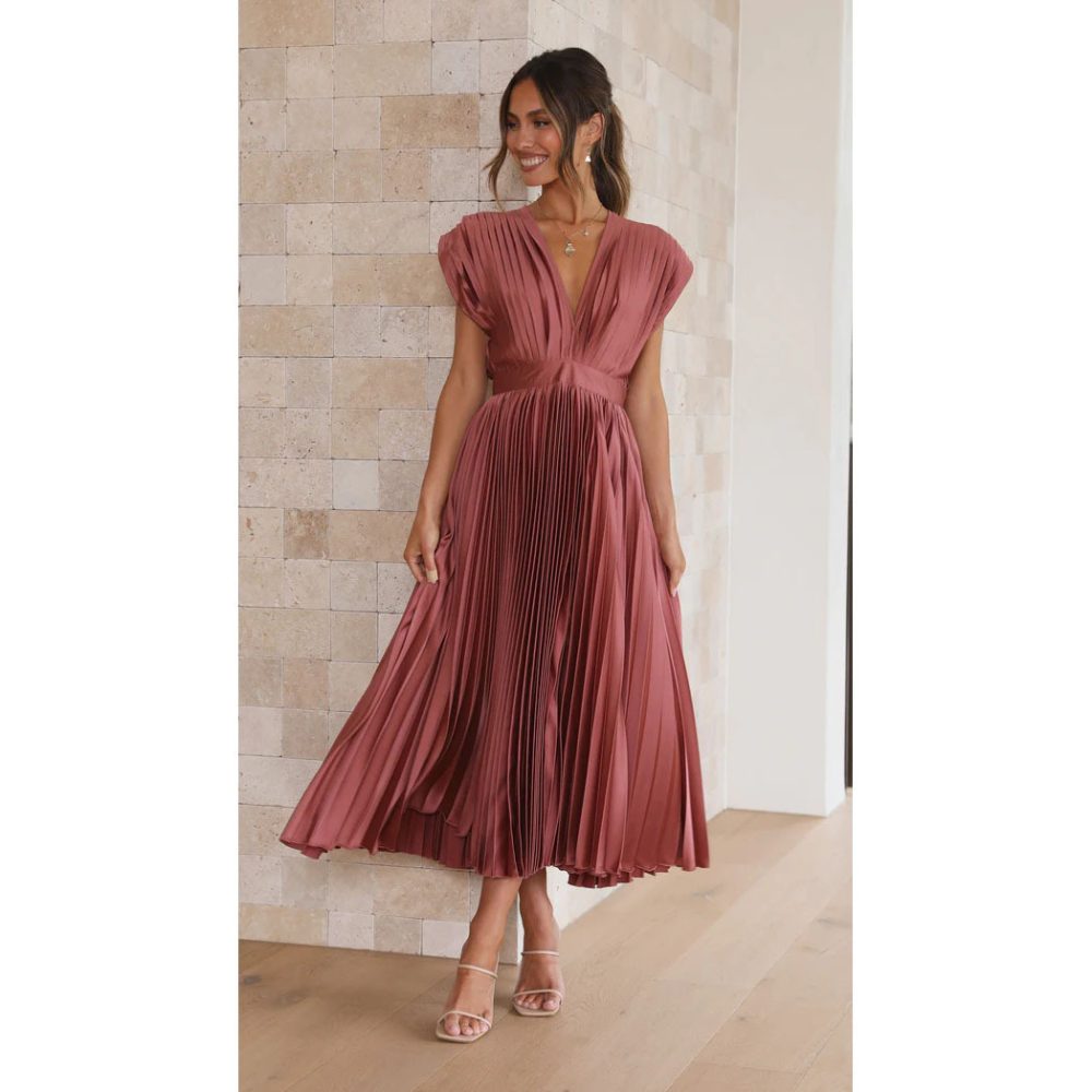 Summer V-neck Pleated Dress INS Fashion Casual Loose Zip Sleeveless Dresses For Women Clothing - Image 7
